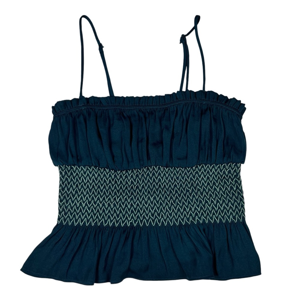 Intimately Free People Teal Green Ruched Silky Cropped Cami Tank Top XS Witchy